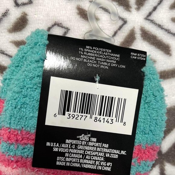 fuzzy striped ankle socks pink and teal - Picture 3 of 4